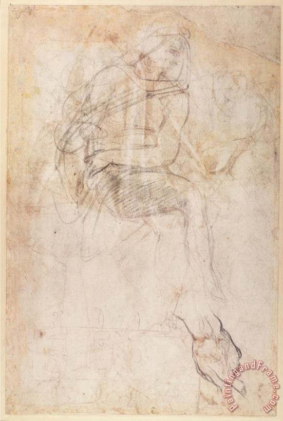 Study for The Ignudi Above The Persian Sibyl in The Sistine Chapel 1508 12 painting - Michelangelo Buonarroti Study for The Ignudi Above The Persian Sibyl in The Sistine Chapel 1508 12 Art Print