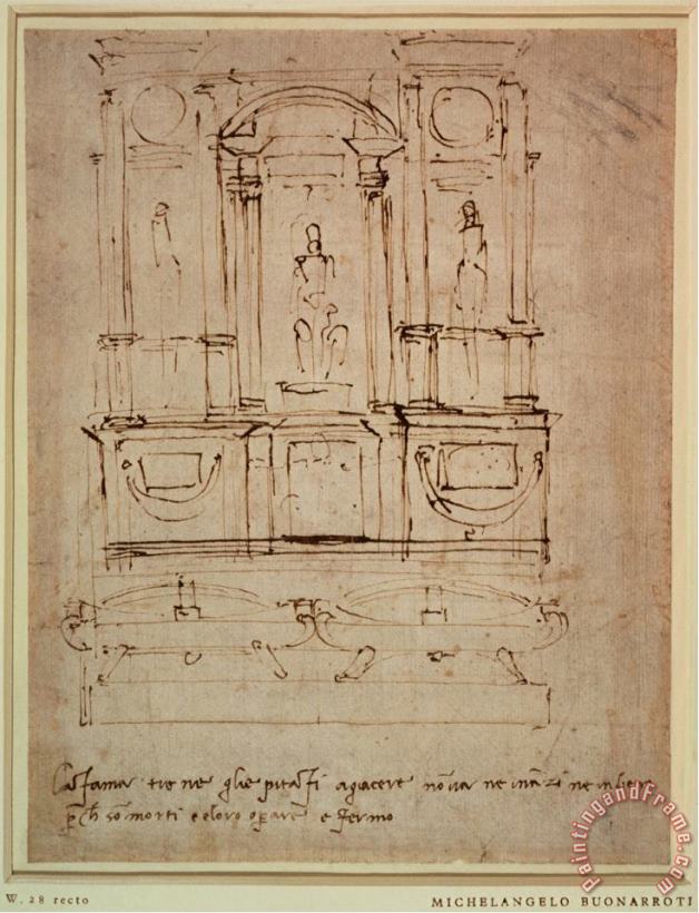 Michelangelo Buonarroti Study for The Tomb of Pope Julius II Brown Ink Art Print