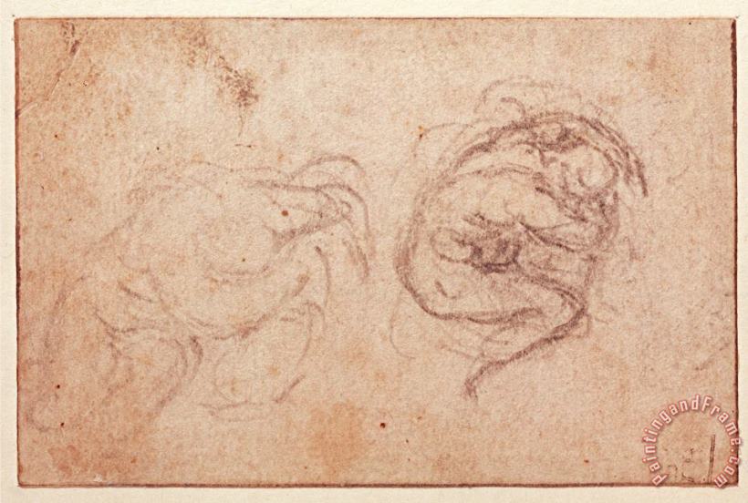 Michelangelo Buonarroti Study of a Crouching Figure Black Chalk on Paper Recto Art Painting