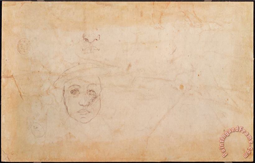 Michelangelo Buonarroti Study of a Male Head Pencil on Paper Verso Art Painting