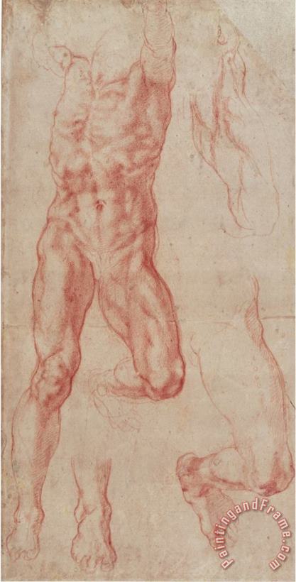 Michelangelo Buonarroti Study of a Male Nude Stretching Upwards Art Painting