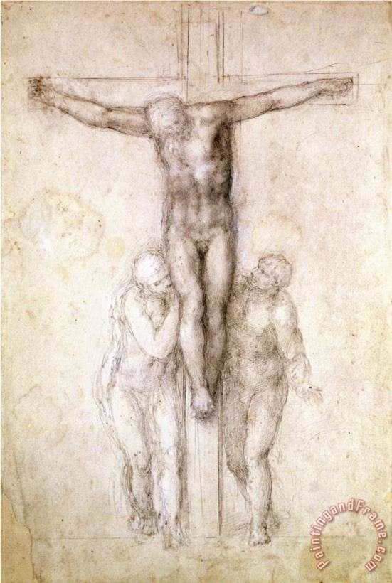 Study of Christ on The Cross Between The Virgin And St John The Evangelist painting - Michelangelo Buonarroti Study of Christ on The Cross Between The Virgin And St John The Evangelist Art Print