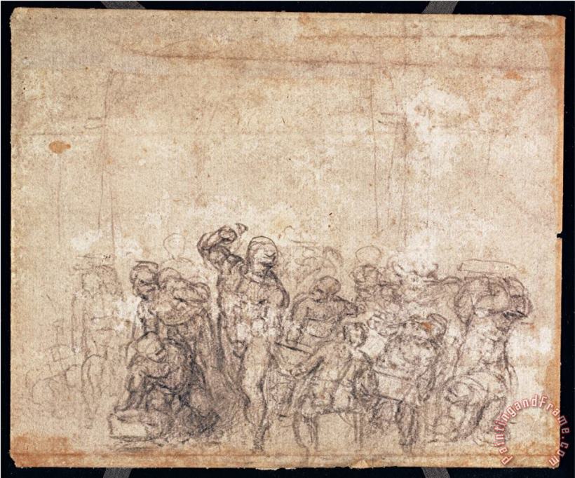 Michelangelo Buonarroti Study of Figures for a Narrative Scene Art Painting