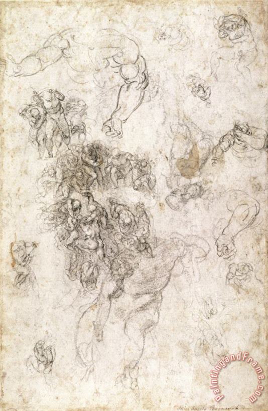 Study of Figures for The Last Judgement with Artist S Signature 1536 41 painting - Michelangelo Buonarroti Study of Figures for The Last Judgement with Artist S Signature 1536 41 Art Print