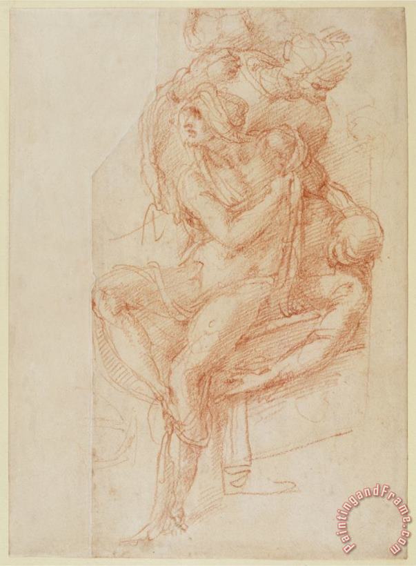 Michelangelo Buonarroti Study of Lazarus And Two Attendant Figure Art Print