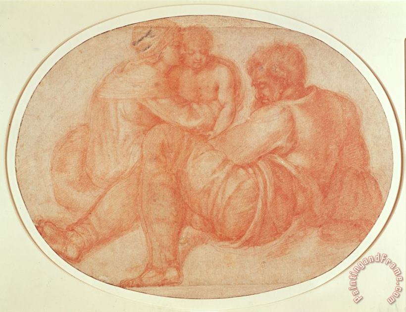 Study of The Holy Family Red Chalk on Paper painting - Michelangelo Buonarroti Study of The Holy Family Red Chalk on Paper Art Print