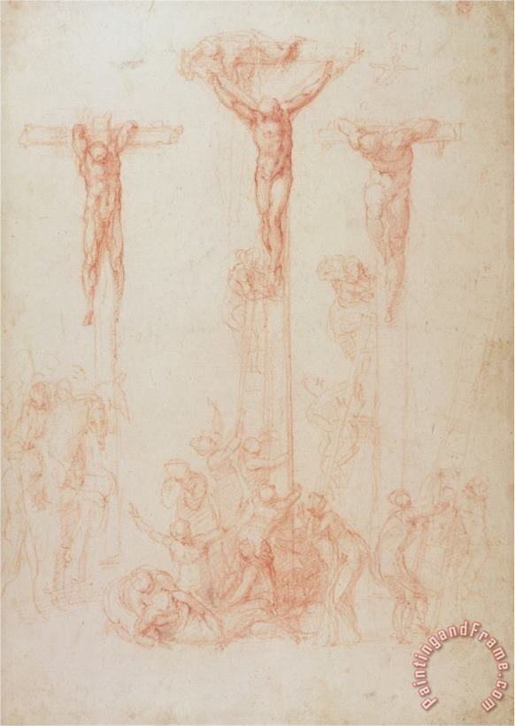 Michelangelo Buonarroti Study of Three Crosses Art Print