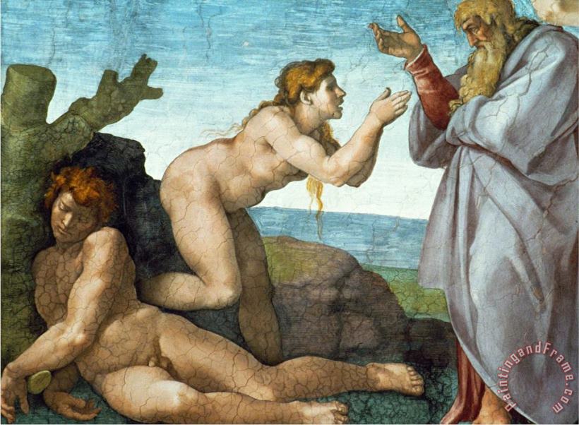The Sistine Chapel Ceiling Frescos After Restoration The Creation of Eve painting - Michelangelo Buonarroti The Sistine Chapel Ceiling Frescos After Restoration The Creation of Eve Art Print