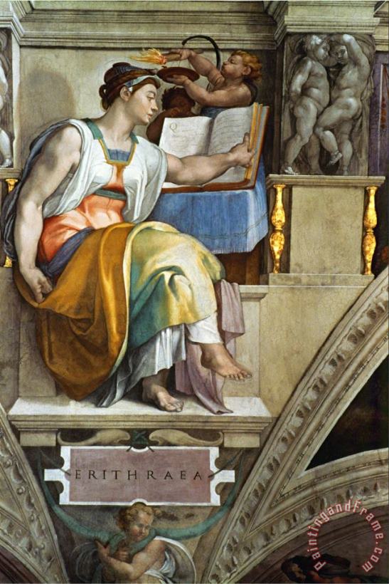 The Sistine Chapel Ceiling Frescos After Restoration The Erithrean Sibyl painting - Michelangelo Buonarroti The Sistine Chapel Ceiling Frescos After Restoration The Erithrean Sibyl Art Print