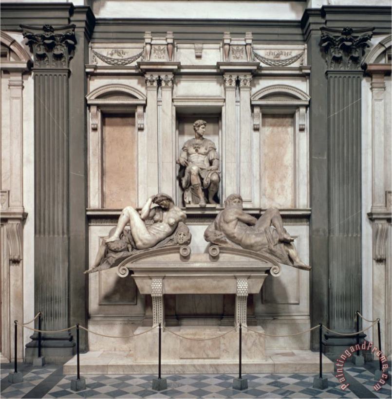 Michelangelo Buonarroti Tomb of Giuliano De Medici Duke of Nemours with The Figures of Day And Night 1533 Art Painting