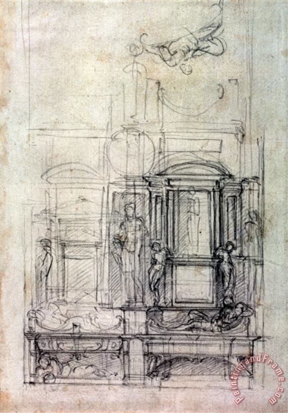 W 26r Design for The Medici Chapel in The Church of San Lorenzo Florence Charcoal painting - Michelangelo Buonarroti W 26r Design for The Medici Chapel in The Church of San Lorenzo Florence Charcoal Art Print