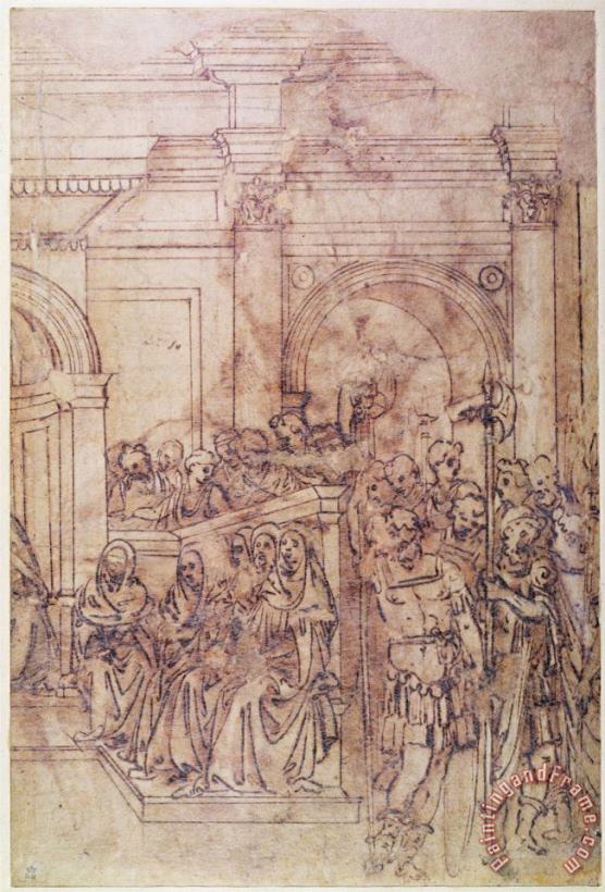 Michelangelo Buonarroti W 29 Sketch of a Crowd for a Classical Scene Art Print