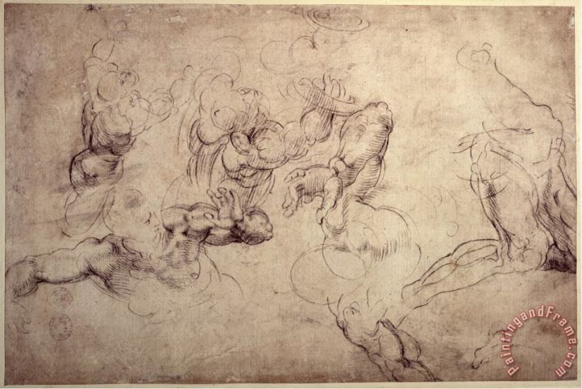 Michelangelo Buonarroti W 61v Male Figure Studies Art Print