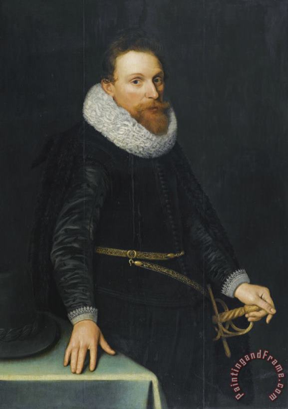 Portrait of a Gentleman, Three Quarter Length, Standing, Wearing a Black Tunic And White Ruff painting - Michiel Jansz. Van Miereveld Portrait of a Gentleman, Three Quarter Length, Standing, Wearing a Black Tunic And White Ruff Art Print