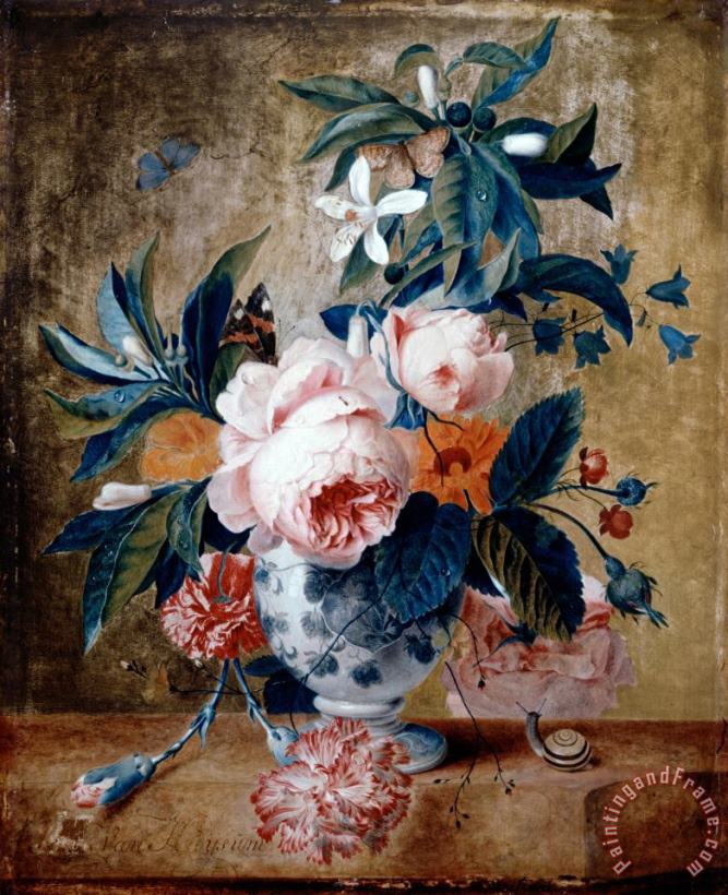 A Delft Vase with Flowers painting - Michiel Van Huysum A Delft Vase with Flowers Art Print