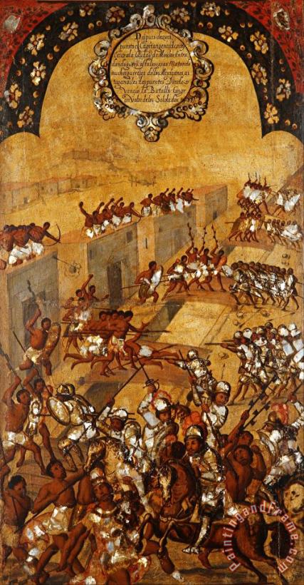The Conquest of Mexico. Tabla Xx painting - Miguel Gonzales The Conquest of Mexico. Tabla Xx Art Print