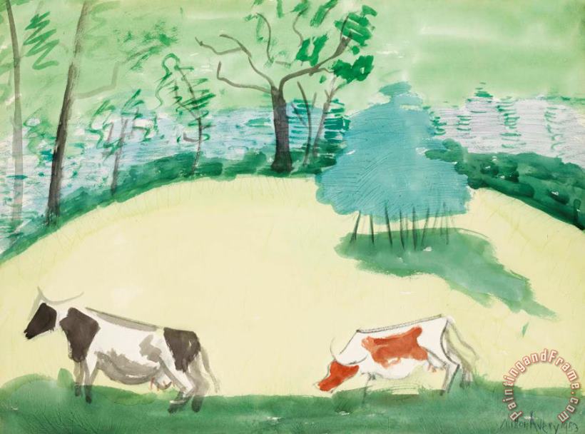 Milton Avery Cows on Hillside, 1953 Art Painting