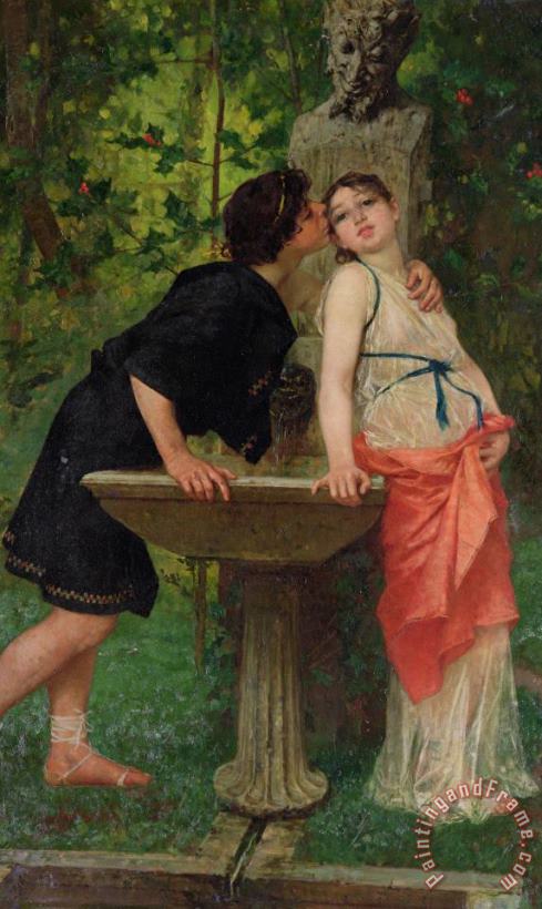 Modesto Faustini Lovers by a Fountain Art Print