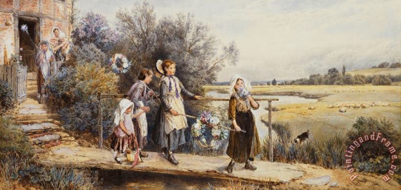 May Day Garlands painting - Myles Birket Foster May Day Garlands Art Print