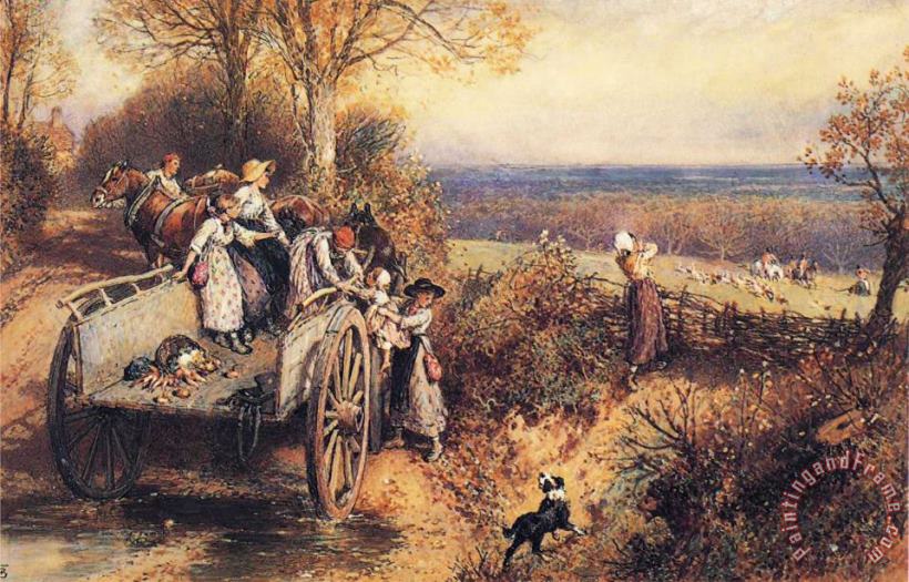 A Peep at The Hounds, Here They Come! painting - Myles Birket Foster, R.w.s A Peep at The Hounds, Here They Come! Art Print