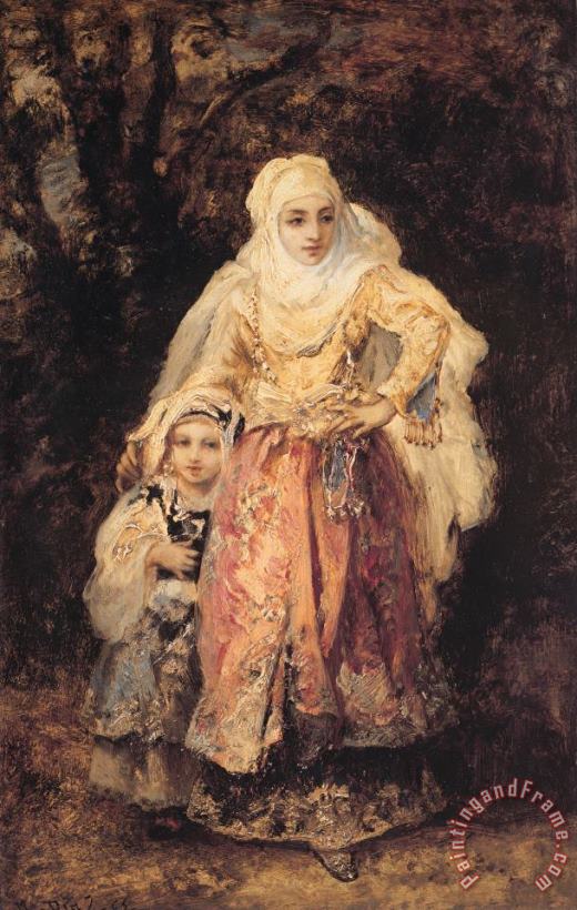 Narcisse Virgile Diaz de la Pena Oriental Woman And Her Daughter Art Painting