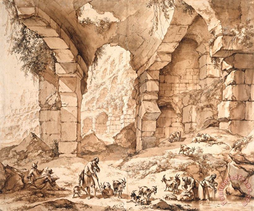 Gezicht Op De Ruines Van Het Colosseum painting - Nicolaes Pietersz Berchem Gezicht Op De Ruines Van Het Colosseum Art Print