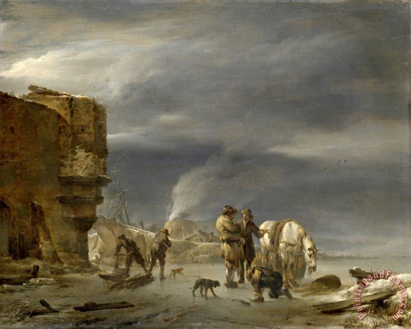 On The Ice Near a Town painting - Nicolaes Pietersz Berchem On The Ice Near a Town Art Print
