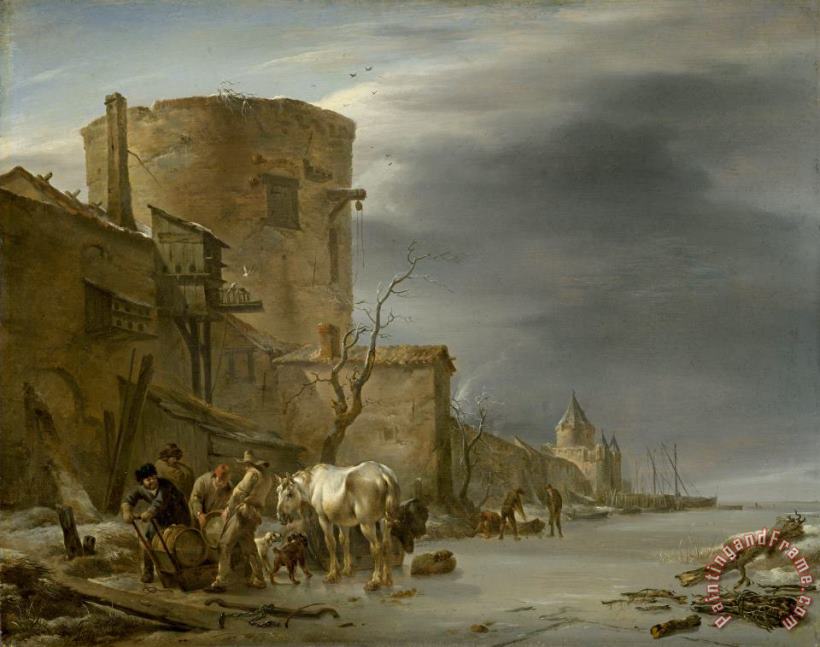 Nicolaes Pietersz Berchem The City Wall of Haarlem in The Winter Art Painting