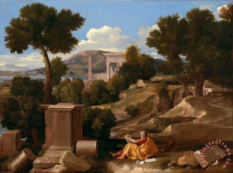 Nicolas Poussin Landscape with Saint John on Patmos Art Painting