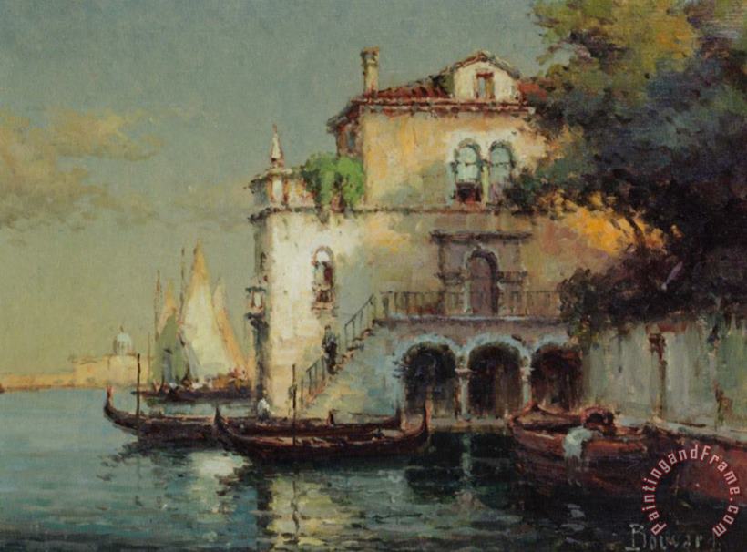 Noel Bouvard Venetian Backwater with Gondolas Art Painting