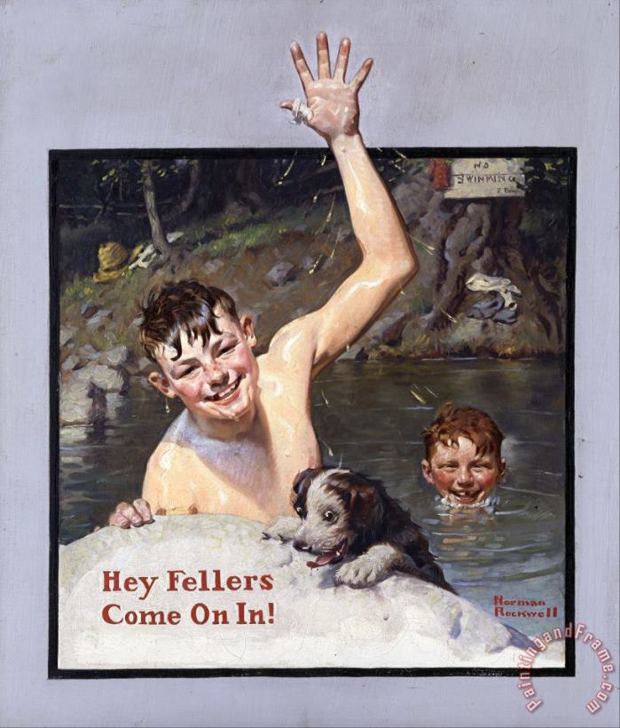 Hey Fellers, Come on In! 1920 painting - Norman Rockwell Hey Fellers, Come on In! 1920 Art Print