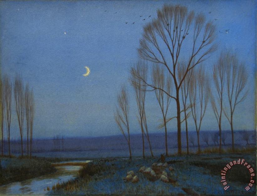 Shepherd and Sheep at Moonlight painting - OB Morgan Shepherd and Sheep at Moonlight Art Print