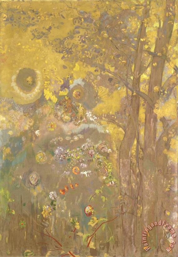 Trees on a Yellow Background painting - Odilon Redon Trees on a Yellow Background Art Print