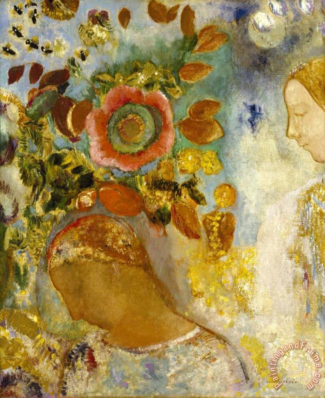 Two Young Girls Among Flowers, 1912 painting - Odilon Redon Two Young Girls Among Flowers, 1912 Art Print