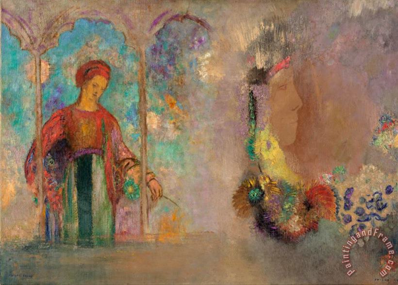 Odilon Redon Woman in a Gothic Arcade Woman with Flowers Art Print