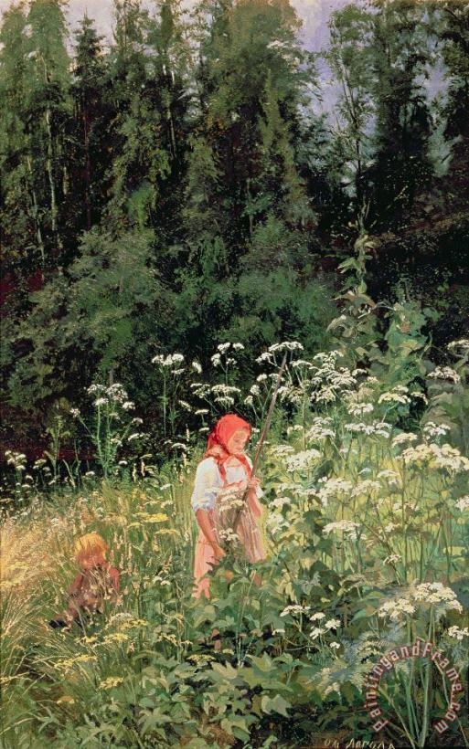 Girl among the wild flowers painting - Olga Antonova Lagoda Shishkina Girl among the wild flowers Art Print