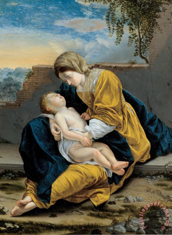 Madonna And Child in a Landscape painting - Orazio Gentileschi Madonna And Child in a Landscape Art Print