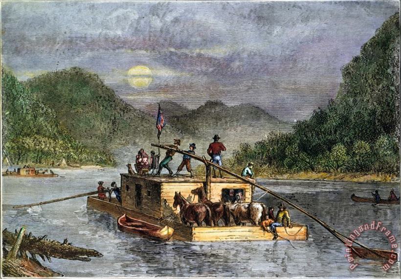 Others FLATBOAT, 19th CENTURY Art Painting