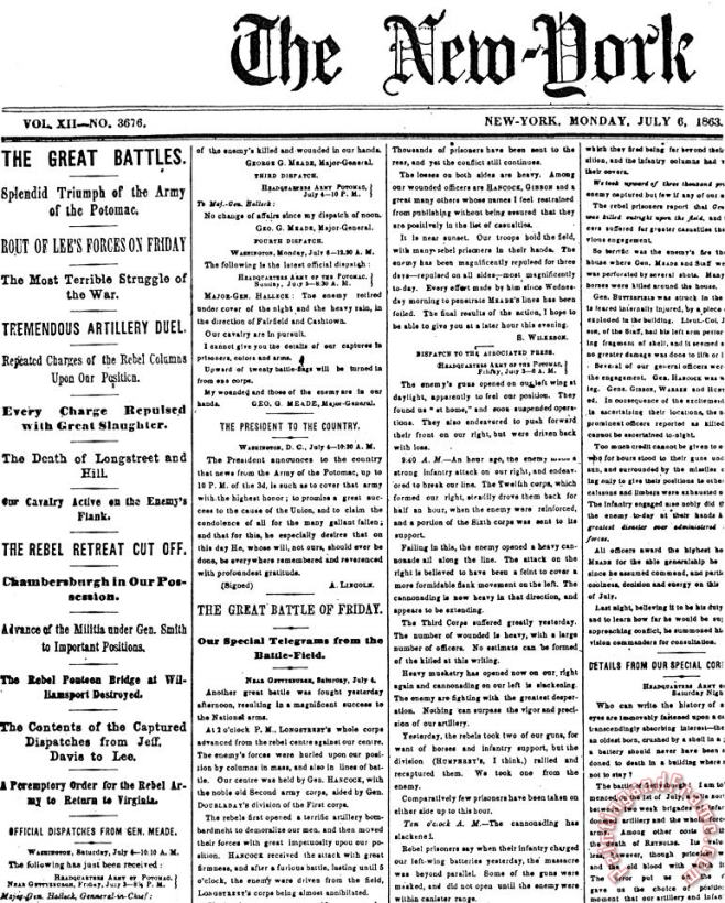 Others Gettysburg Headline, 1863 Art Print