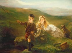 Otto Leyde Two Children Fishing in Scotland