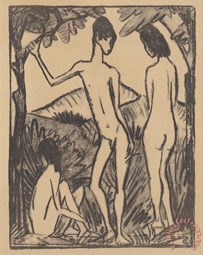 Otto Muller Stehender Knabe Und Zwei Madchen II / Standing Boy And Two Girls Art Print