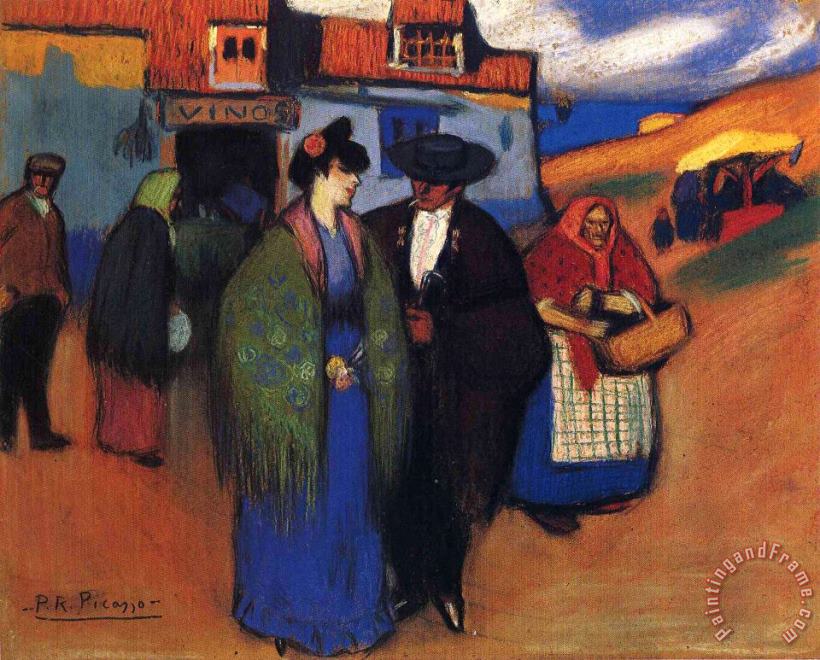 A Spanish Couple in Front of Inn 1900 painting - Pablo Picasso A Spanish Couple in Front of Inn 1900 Art Print