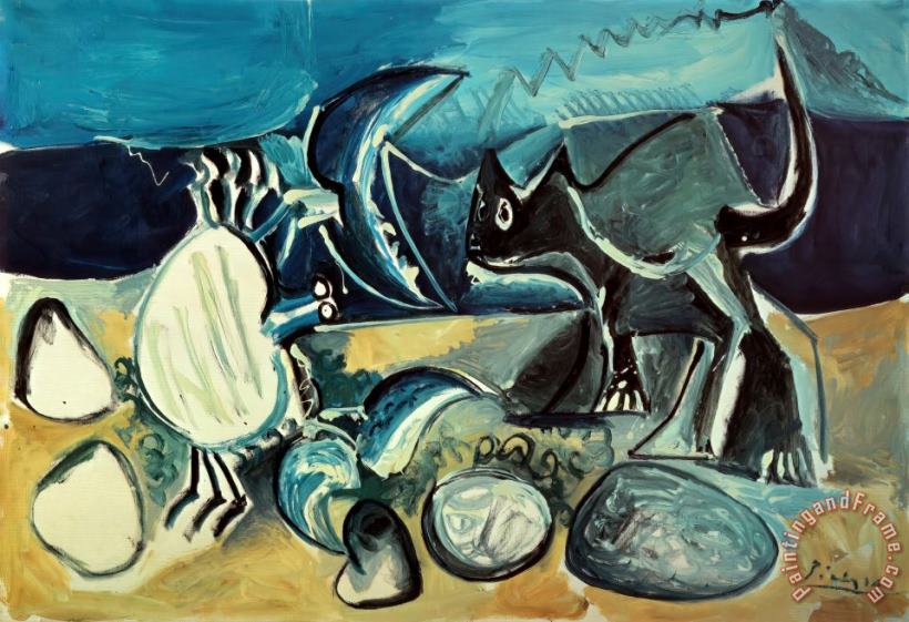 Pablo Picasso Cat And Crab on The Beach 1965 Art Print