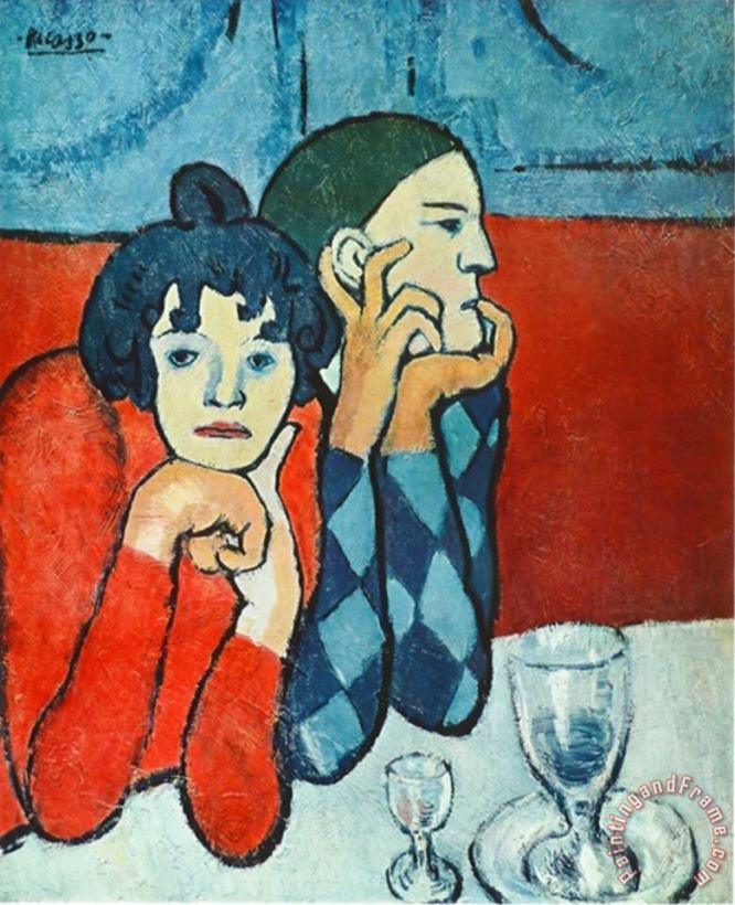 Pablo Picasso Harlequin And Companion Art Painting
