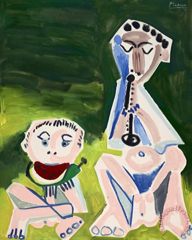 Joueur De Flute Et Mangeur De Pasteque painting - Pablo Picasso Joueur De Flute Et Mangeur De Pasteque Art Print