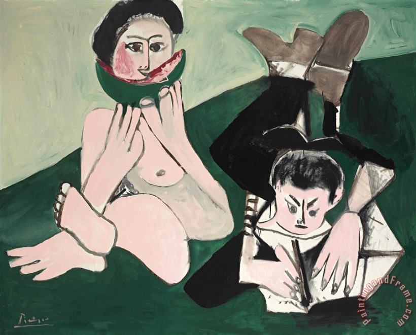 Pablo Picasso Mangeuse De Pasteque Et Homme Ecrivant Art Painting
