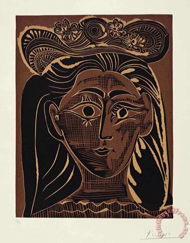 Pablo Picasso Portrait De Jacqueline, Chapeau De Paille Fleri Art Print