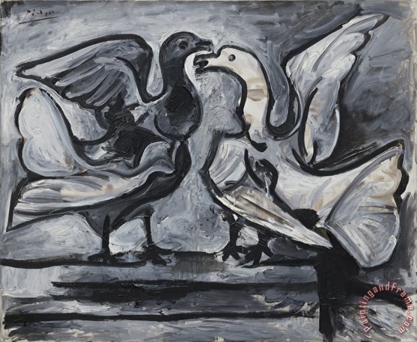 Two Doves with Wings Spread (deux Pigeons Aux Ailes Deployees) painting - Pablo Picasso Two Doves with Wings Spread (deux Pigeons Aux Ailes Deployees) Art Print