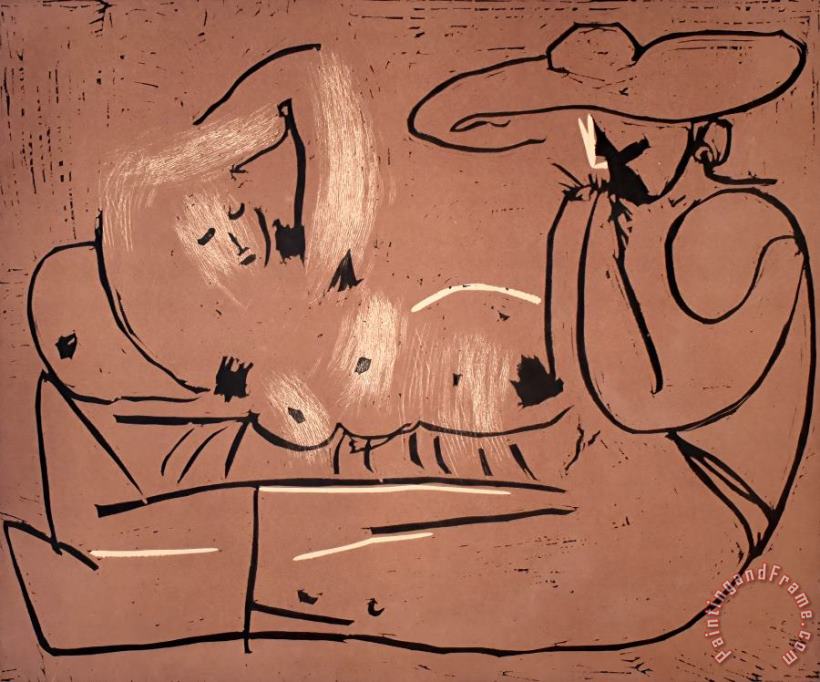 Pablo Picasso Woman Reclining And Man with Large Hat Femme Couchee Et Homme Au Grand Chapeau, 1959 Art Painting