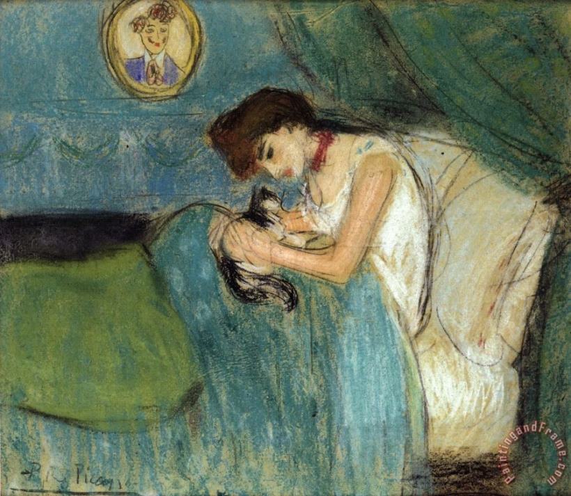 Woman with Cat 1900 painting - Pablo Picasso Woman with Cat 1900 Art Print